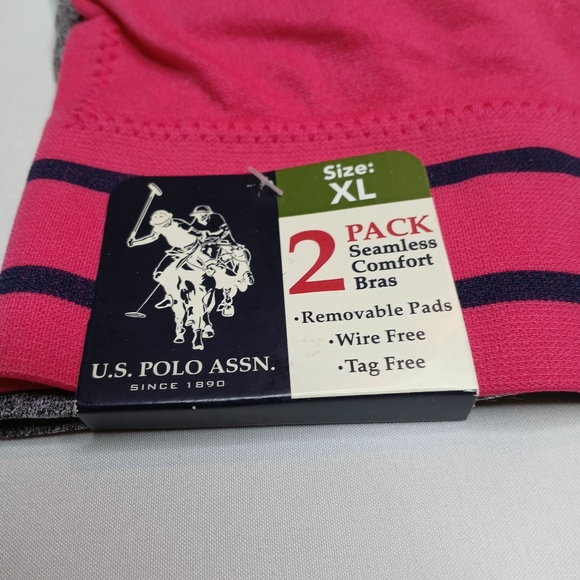 US Polo Assn 2 Pack Seamless Racerback Sports Bra XL Pink & Grey/Navy Remvb Pads - Picture 4 of 5